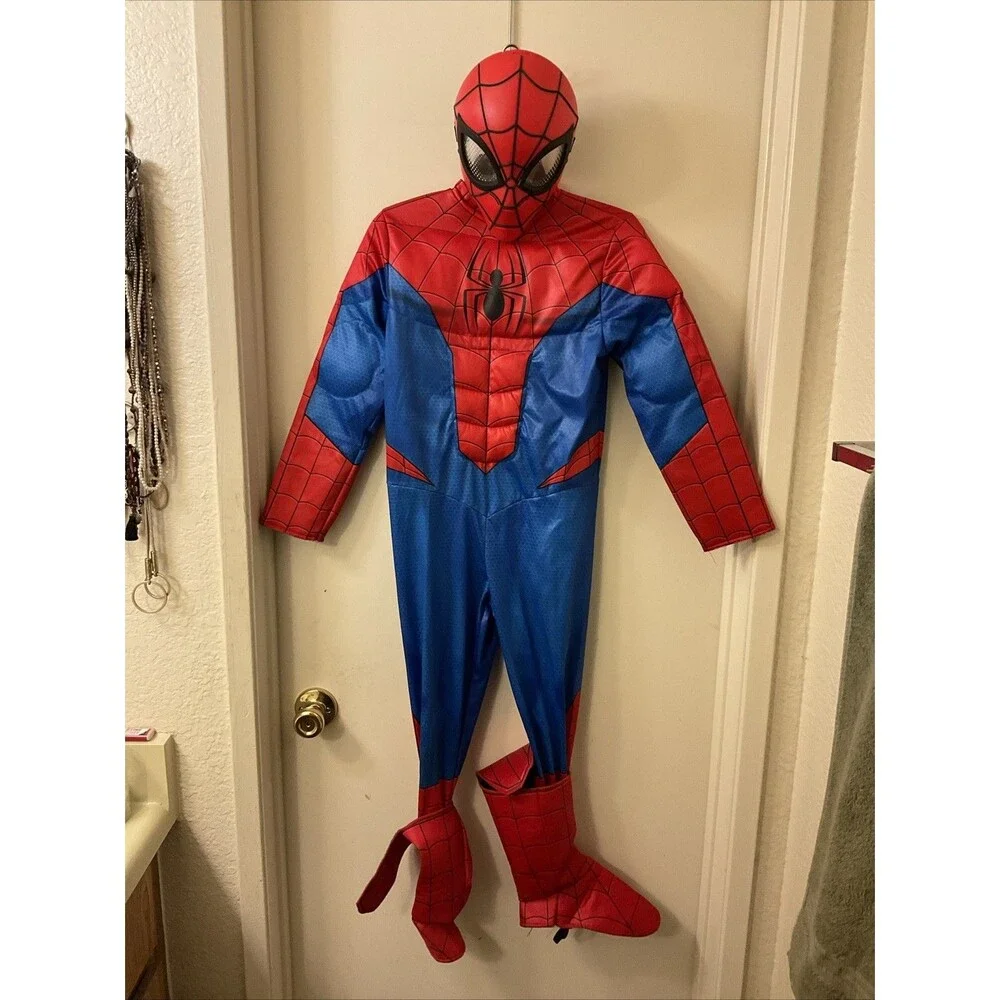 Disguise  KIDS SPIDER-MAN PADDED JUMPSUIT COSTUME W/ GLOVES & MASK SIZE 6~8 - Picture 2 of 7